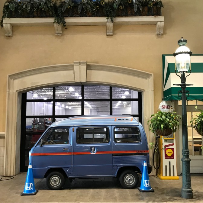 Blue 1983 Honda Acty micro van.