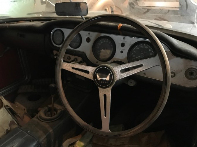 Interior of Honda S600 convertible, badly decayed.