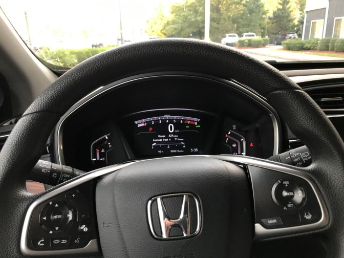 Dashboard and steering wheel of 2019 Honda CR-V.