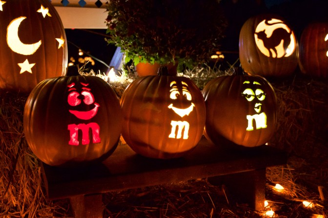 M and M candies carved into pumpkins