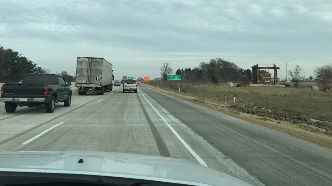 Road sign along I-90 welcoming to Wisconsin.