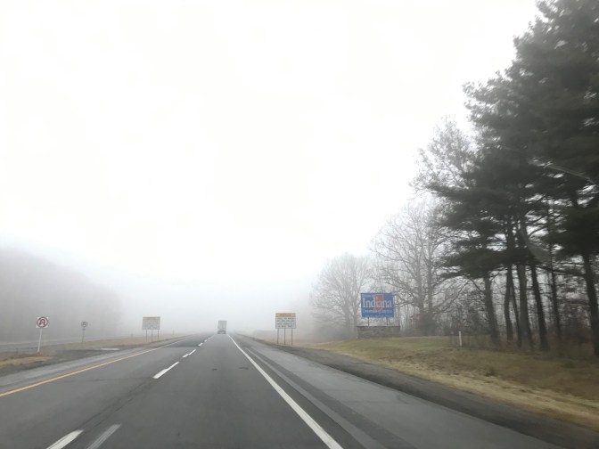 I-80 in Indiana with a road sign saying “Welcome to Indiana.”