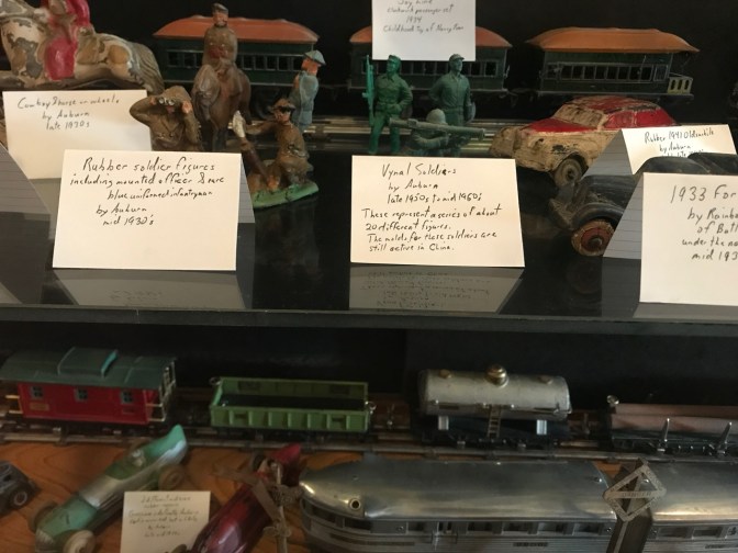 Toy cars, soldiers, and trains from 1930s- 1950s.