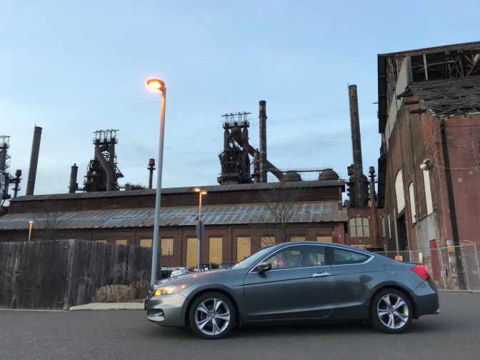 2012 Honda Accord coupe in front of SteelStacks entrance.