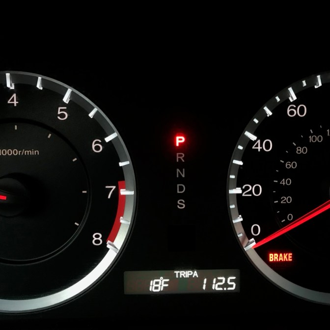 Car odometer that reads 18degreesF TRIP A 112.5