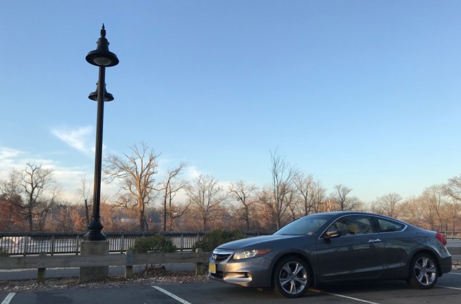 Gray 2012 Honda Accord parked in park along Raritan River.