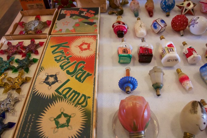 Display of glass ornaments.