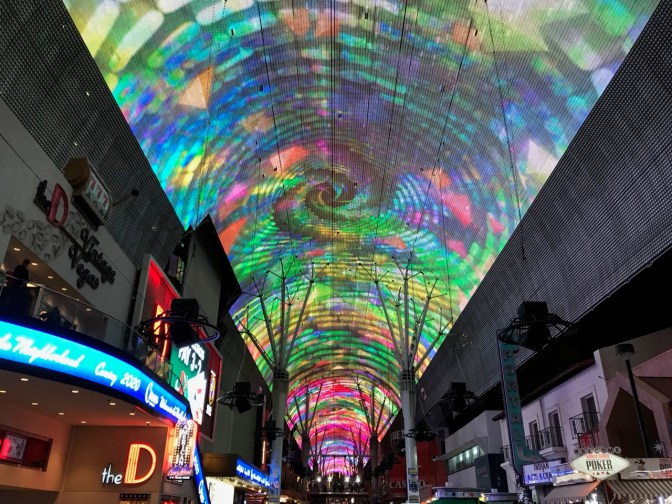 View of colored ceiling along Fremont Street in Las Vegas.
