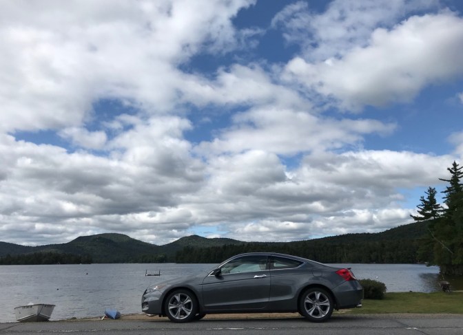 2012 Honda Accord, parked in front of Blue Mountain Lake.