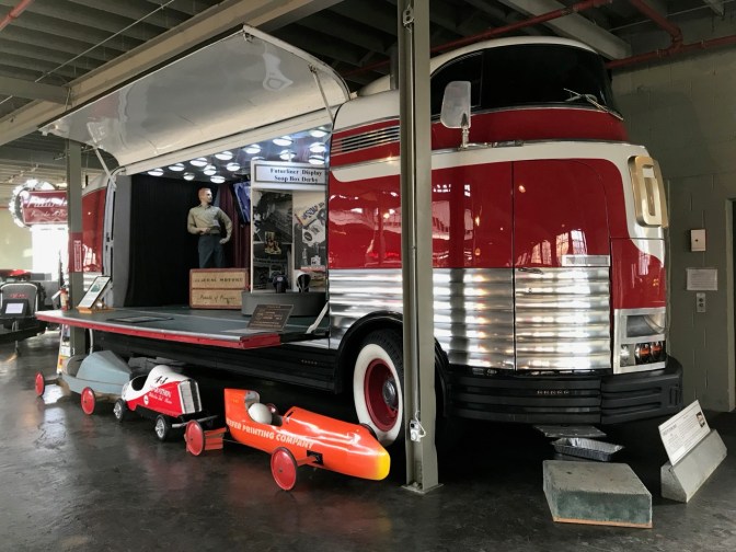 Red and silver GM Futurliner.