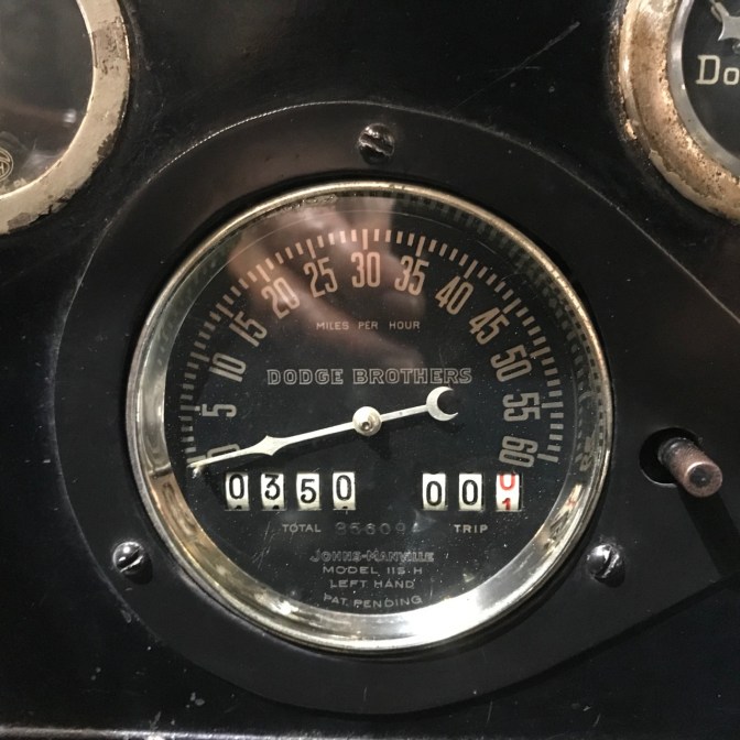 Odometer of classic Dodge that reads 0350.