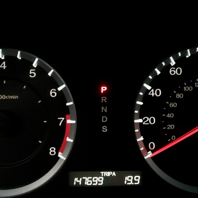 Car odometer reading 147699 TRIP A 19.9