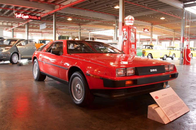 Red Delorean coupe.