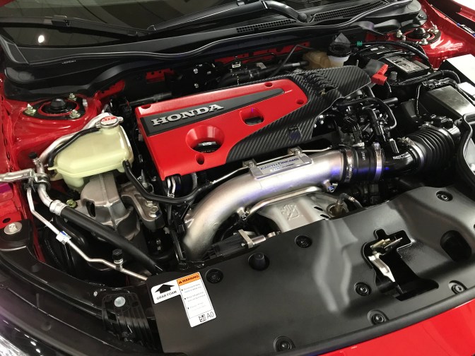 Engine bay of Honda Civic Type R.