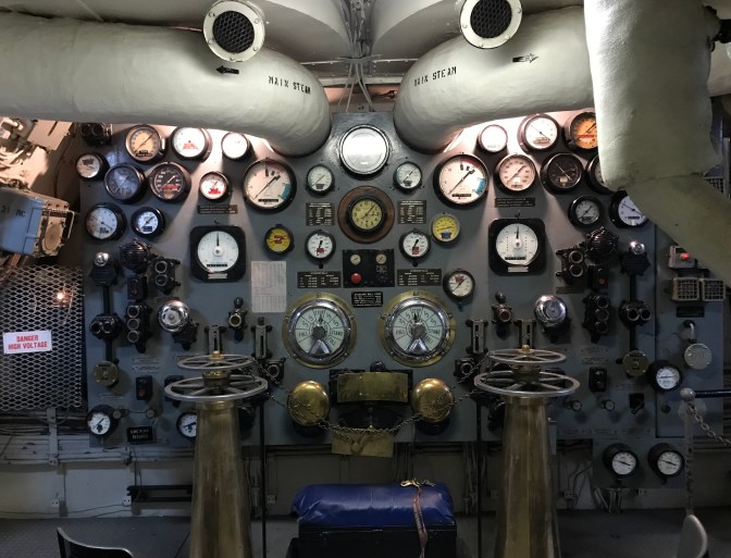 Control panel for ship’s engines.
