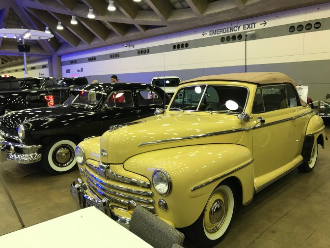 Yellow 1948 Ford Super DeLuxe convertible.