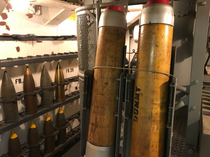 Rows of shells for the main gun in the handling room.