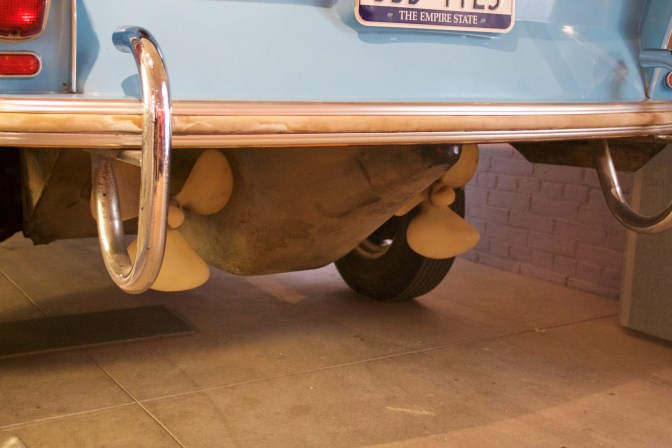 Underside of amphicar with two propellers.