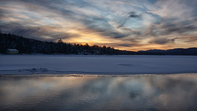 Sunset over Fourth Lake in Inlet, NY.