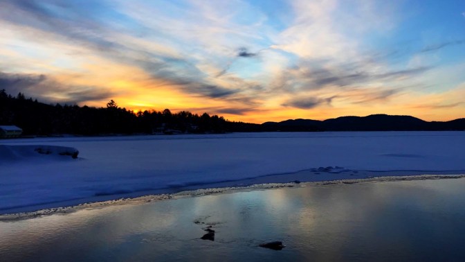 Winter sunset sky over Fourth Lake.