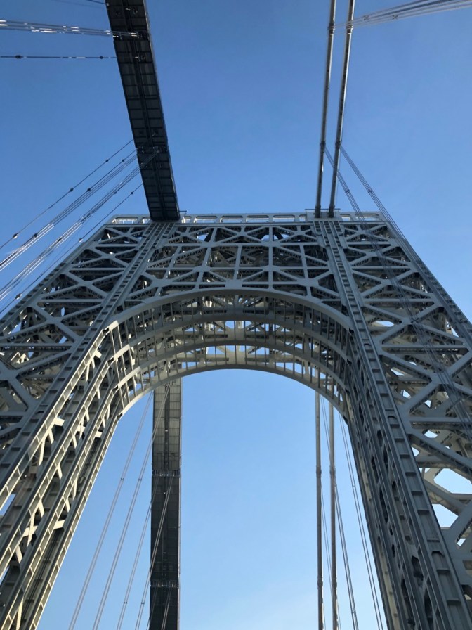 Upward view of support structure of George Washington Bridge.