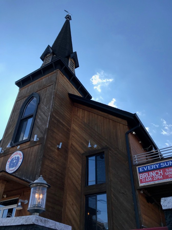 Exterior of Old Glory Restaurant, built in an old church.