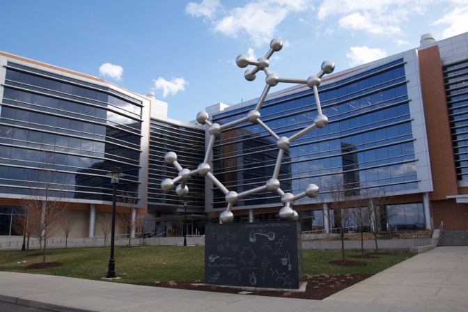 Sculpture of a caffeine molecule.