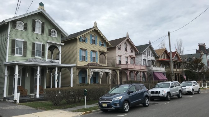 Row of Victorian houses along street in Cape May.