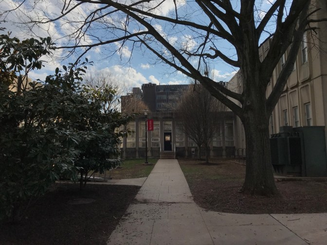 Exterior of buildings in Busch Engineering Quad at Rutgers.