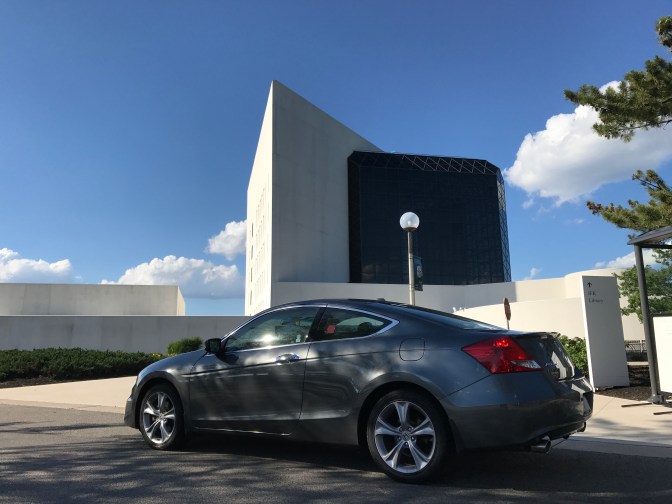 2012 Honda Accord coupe parked in front of John F. Kennedy President Library.