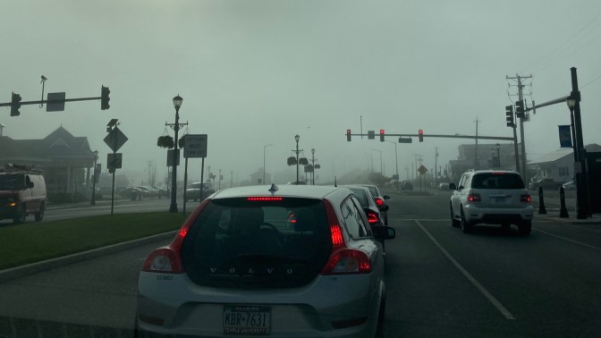 JFK Boulevard in Sea Isle City, covered in fog.