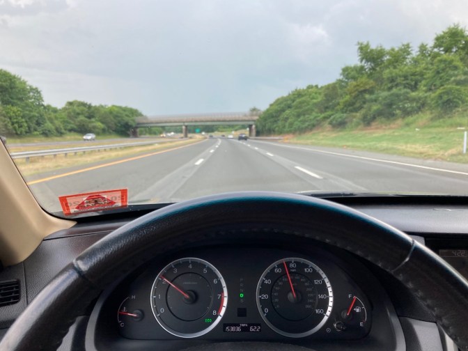 View of I-287 from behind dashboard of 2012 Honda Accord.