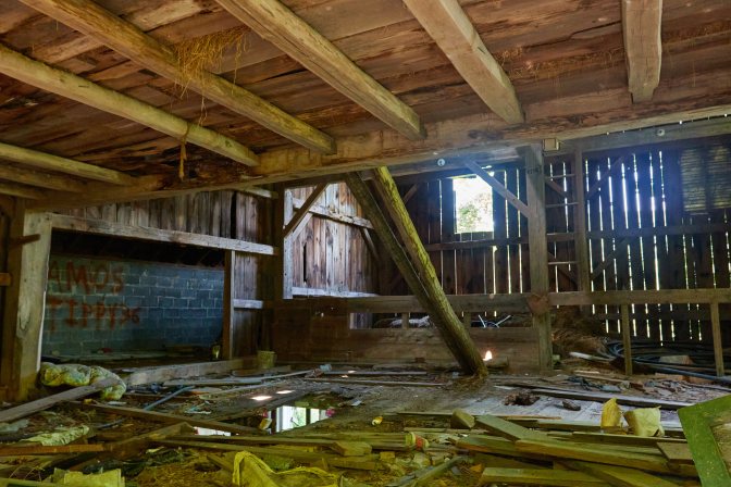 Interior of abandoned barn.