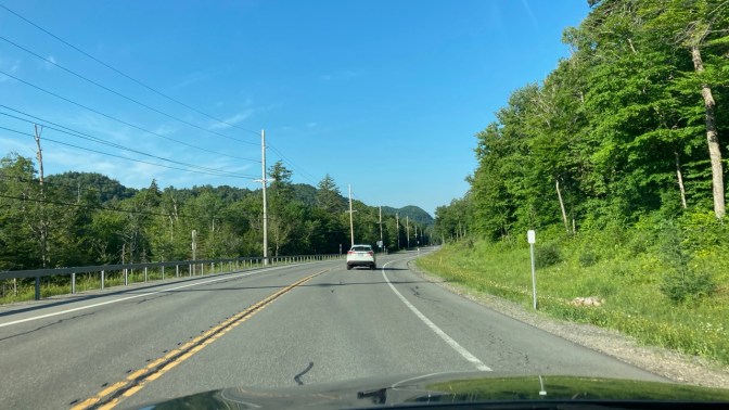 View of mountains in distance along Route 28.