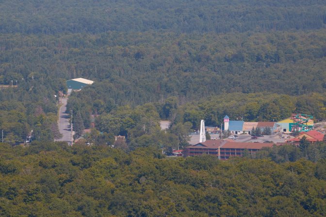 View of downtown Old Forge from top of mountain.