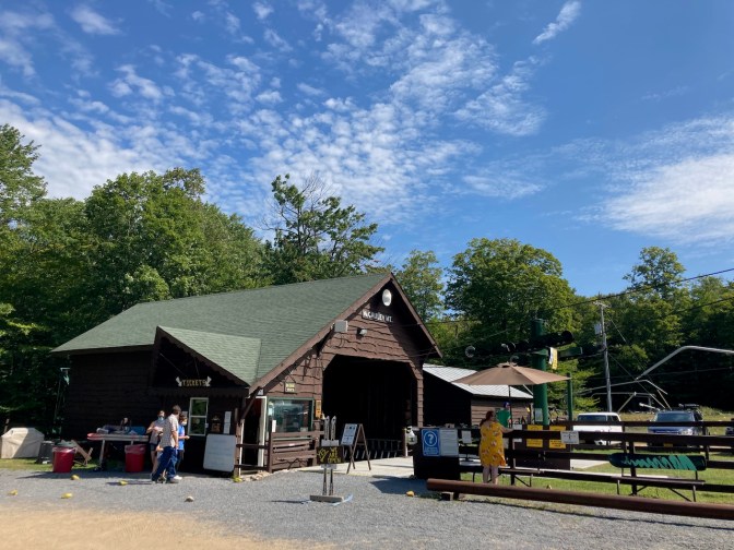 McCauley Mountain chair lift station at base of mountain.