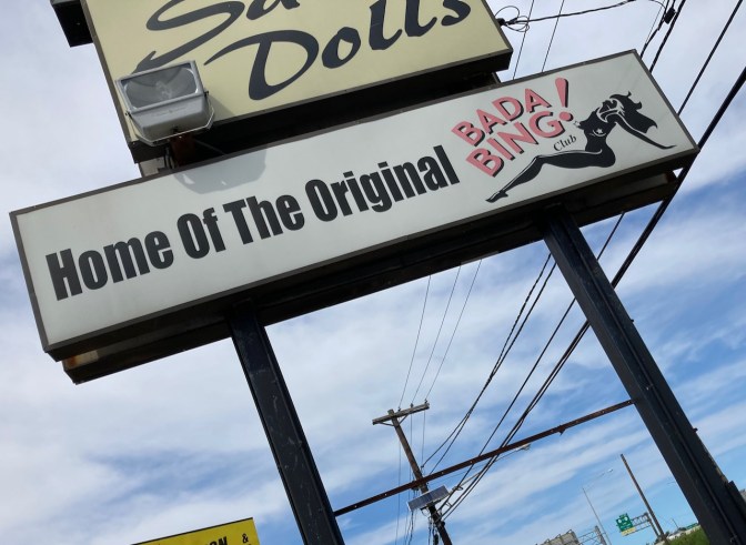 Sign that says HOME OF THE ORIGINAL BADA BING CLUB