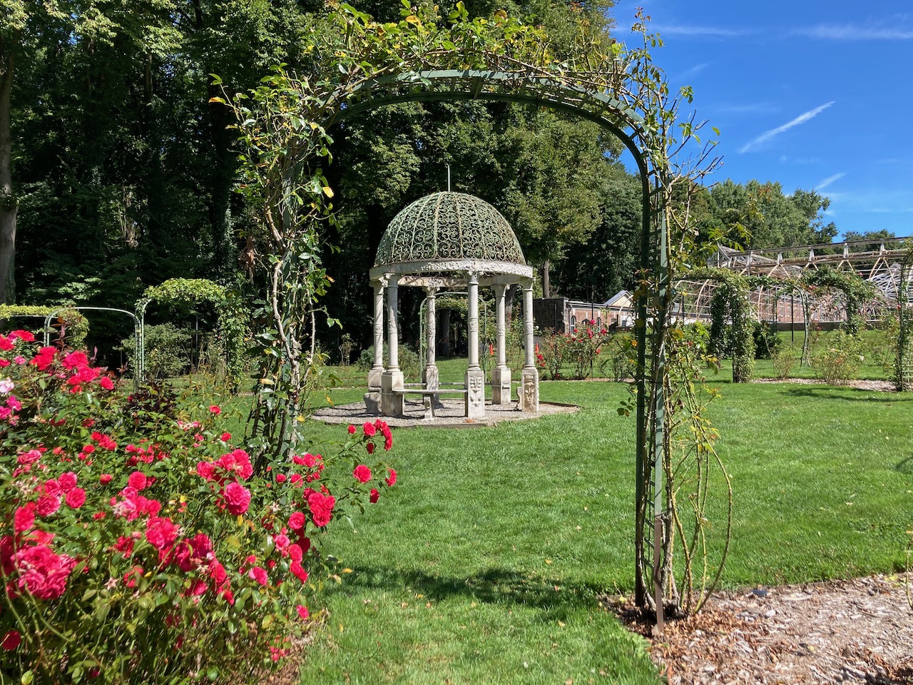 View of Rose Garden through arbor.
