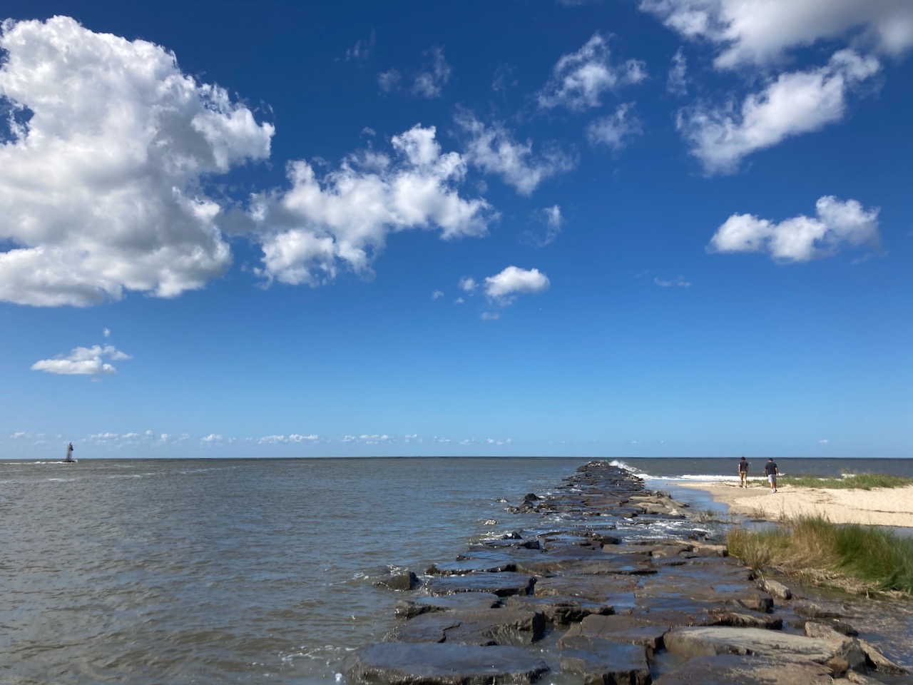 Jetty extending out into Delaware Bay.