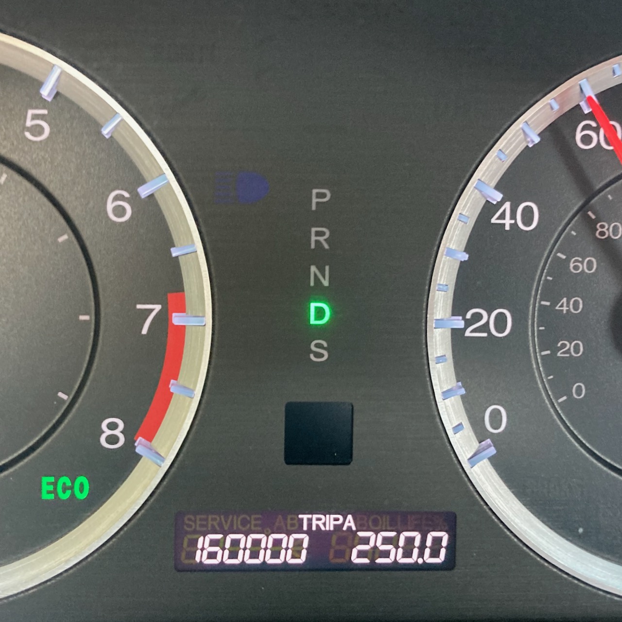 Car odometer reading 160000 TRIP A 250.0