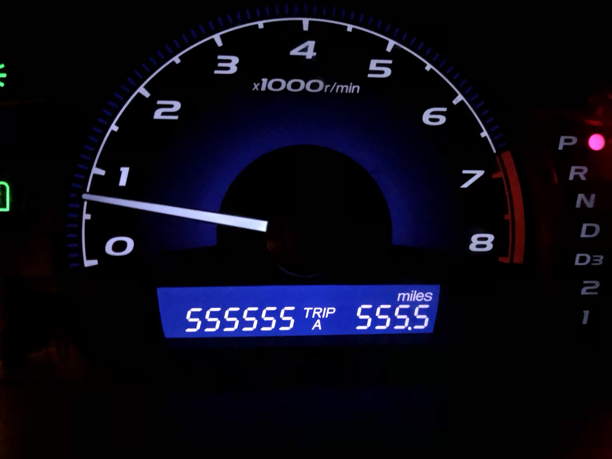 Car odometer reading 555555 TRIP A 555.5