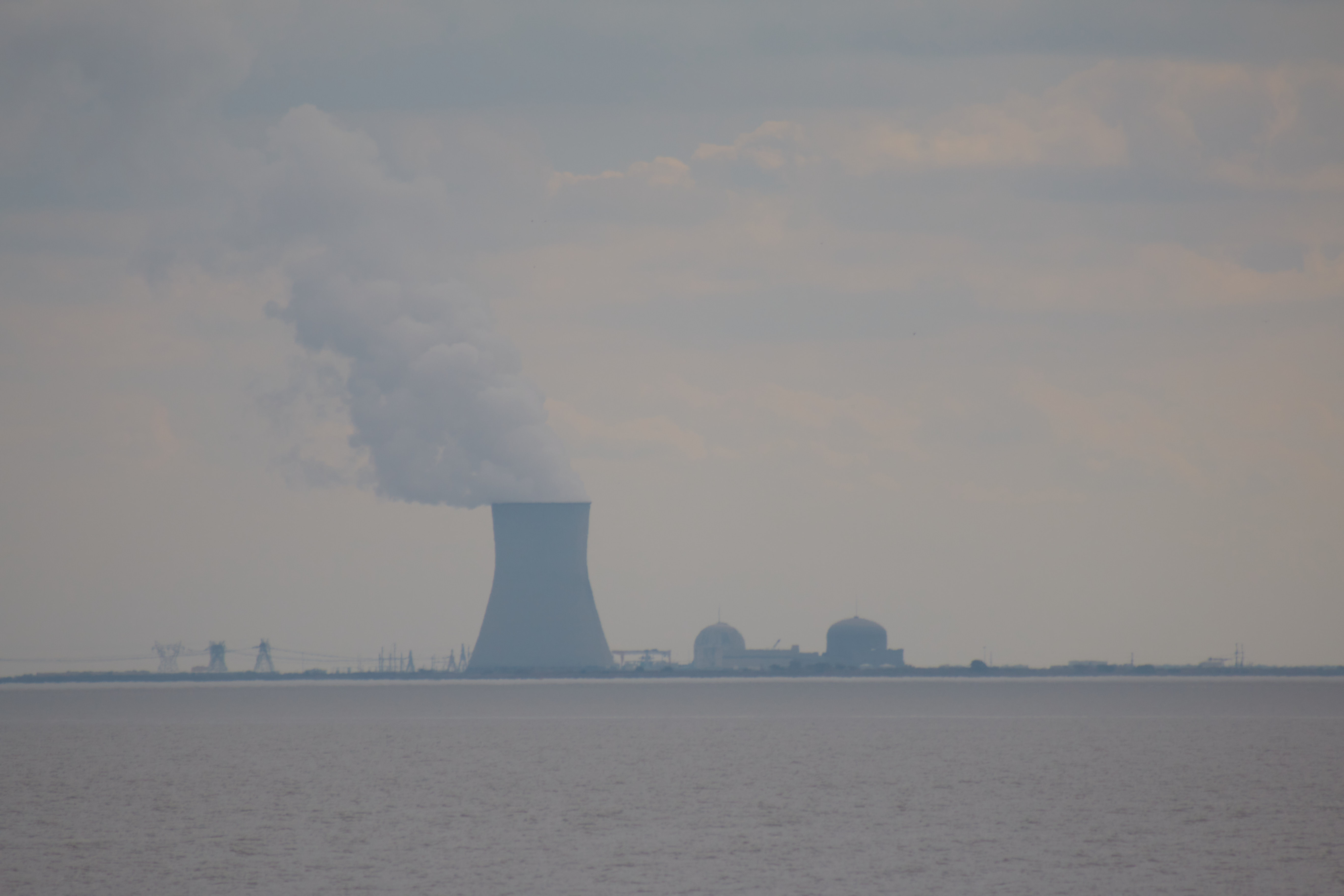 View of Salem nuclear power plant from river.