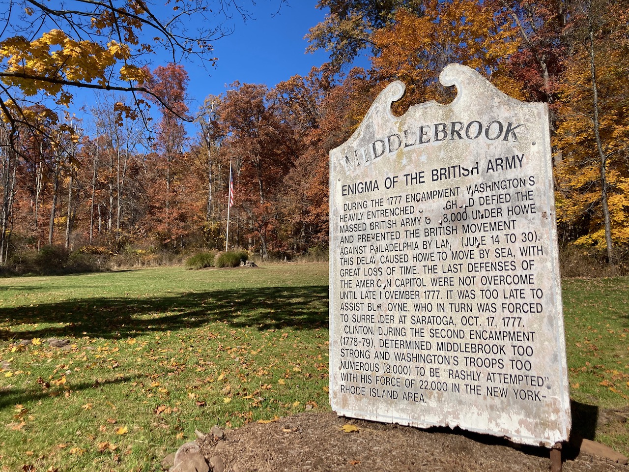 Sign indicating park of location of Middlebrook Encampment.