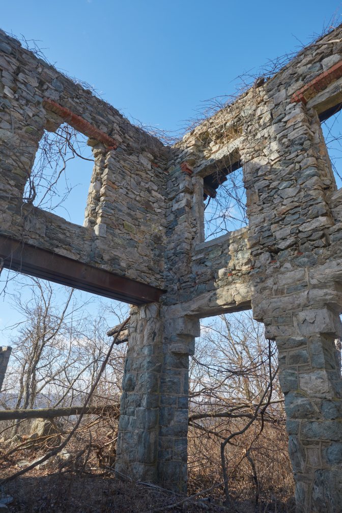 Interior side of remaining stone walls.