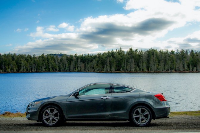 2012 Honda Accord coupe parked in front of Quiver Pond.