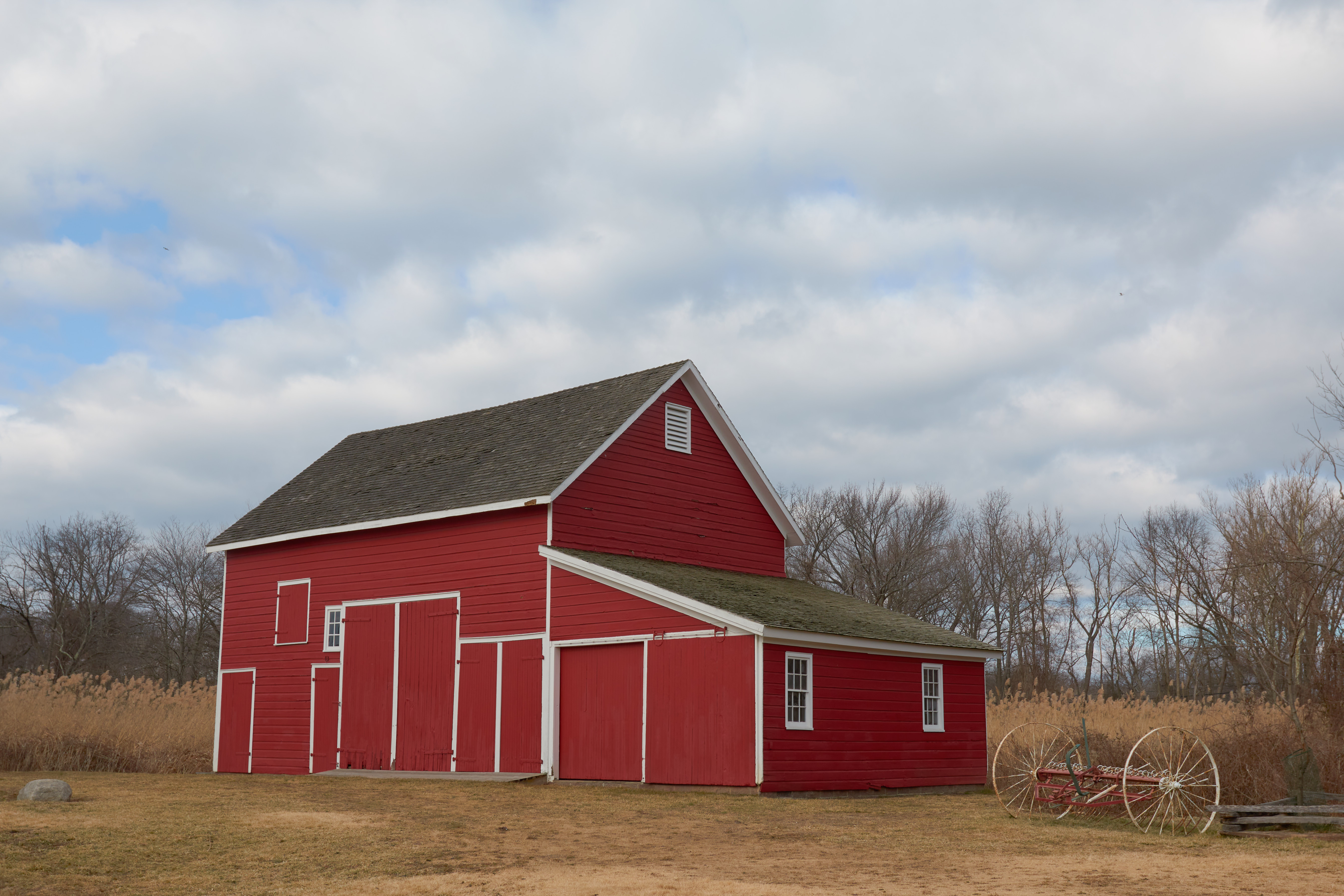 Red barn in field.
