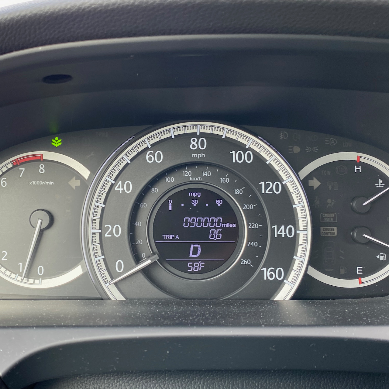 Car odometer reading 90000 miles.