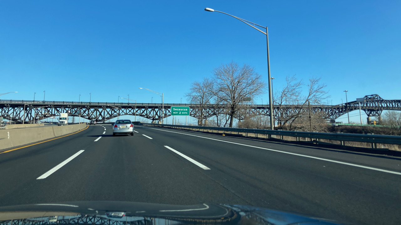 View of NJ Turnpike, with Pulaski Skyway in distance.