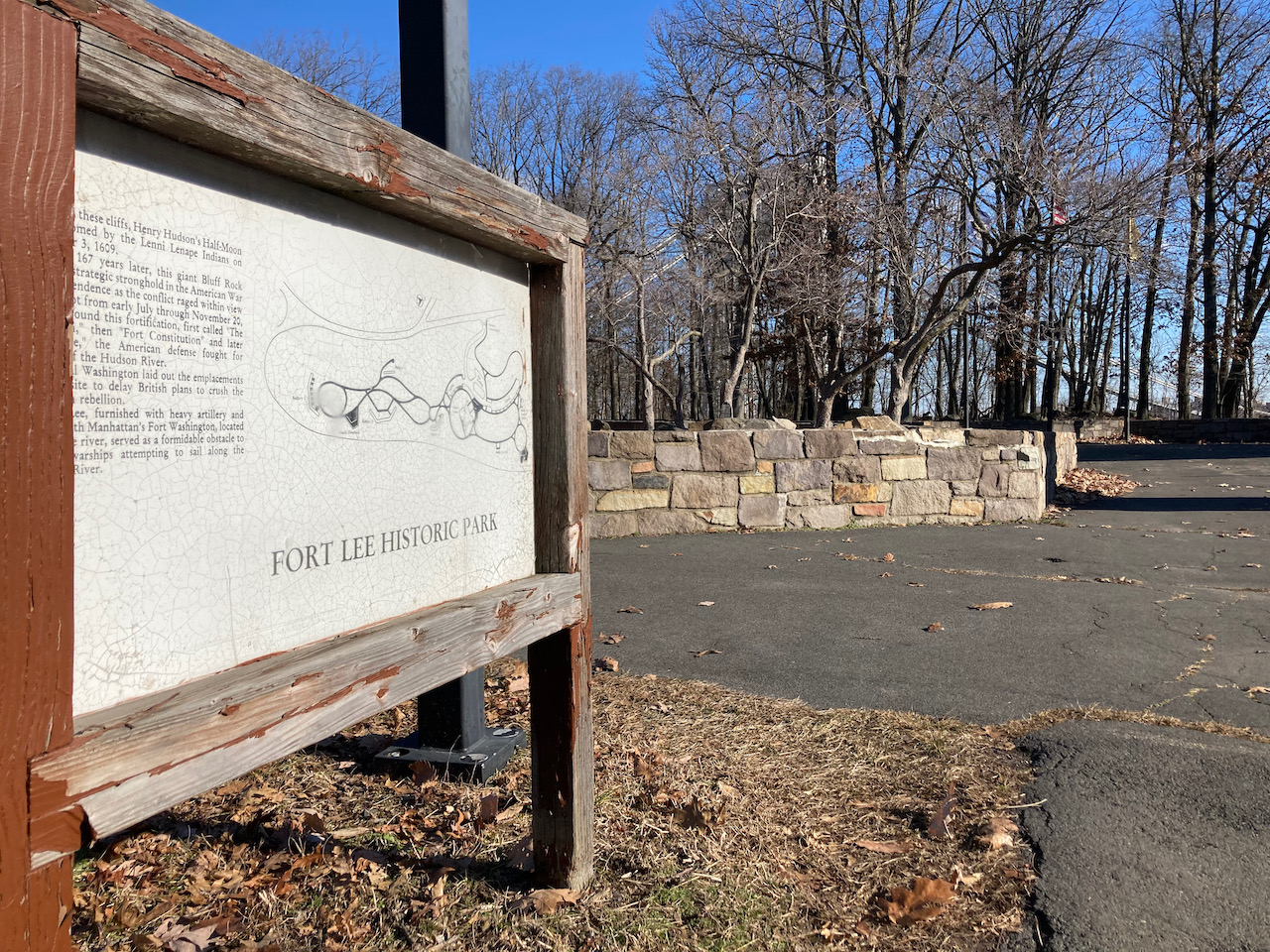 Entrance sign to Fort Lee Historic Park.