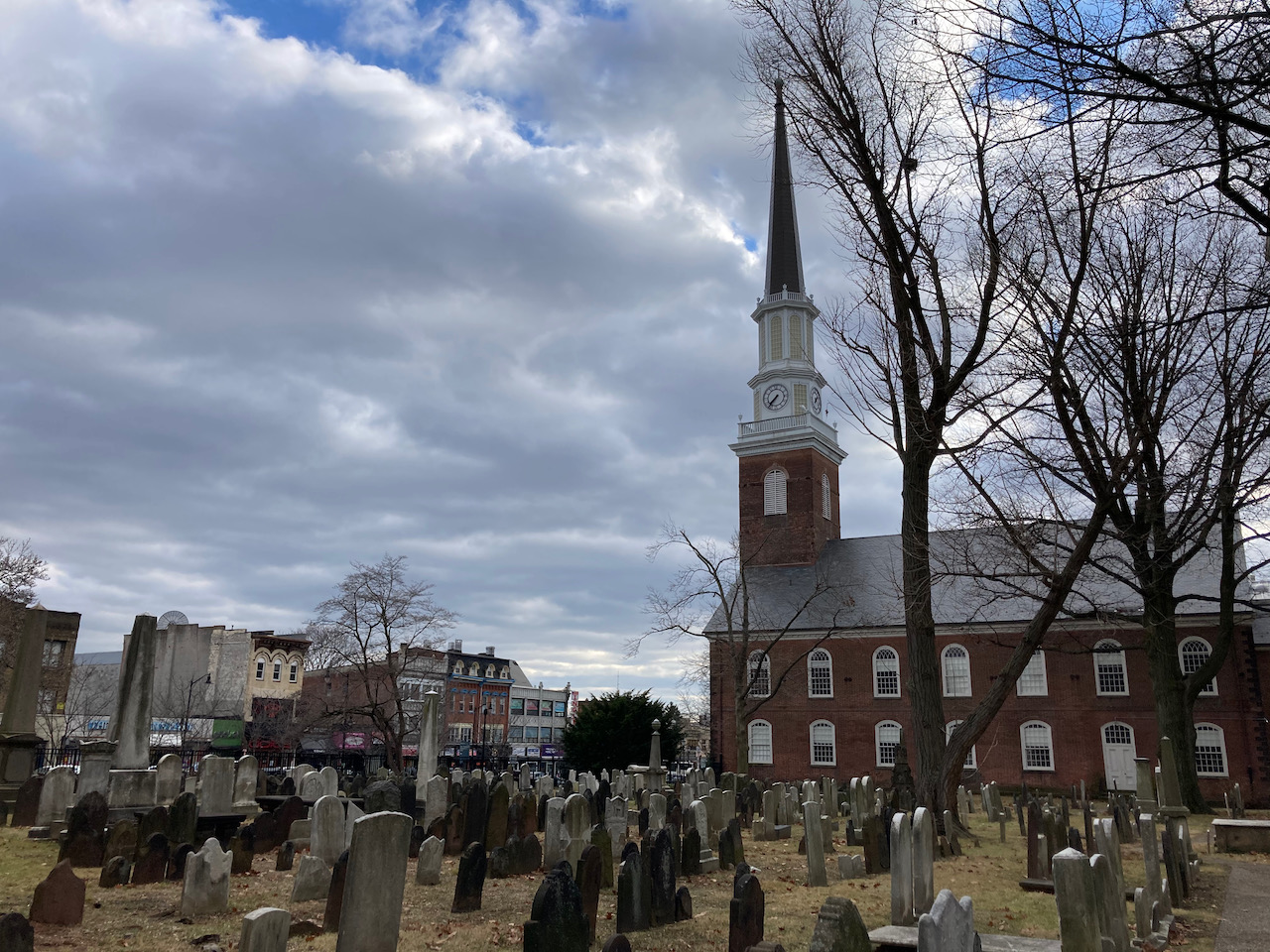 Church cemetery, with Presbyterian Church in background.